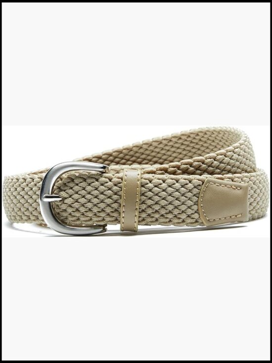 Stretch Woven Belt with Leather Trim and Brushed Nickel Buckle